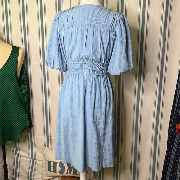 CALVIN KLEIN baby blue smocked poof sleeve womens Gauze dress - Picture 8 of 12